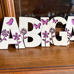 Custom Name Pretty Flower and Butterfly Letters Children’s Room Wall Decor, Handmade Cut Out 3D Letters for Playroom, Nursery, Gifts