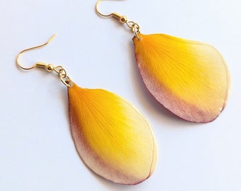 Plumeria Earrings Hawaii | Real Pressed Dried Flower Earrings | Gold or Sterling Silver
