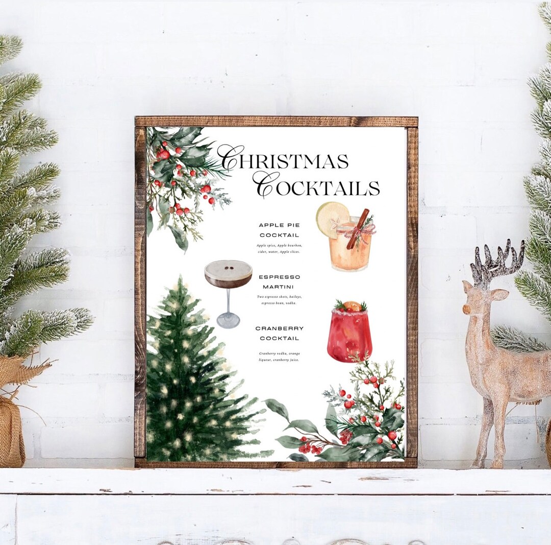 Christmas Tree Drink Sign, Christmas Bar Menu Template, Christmas
