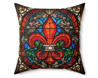 Fleur De Lis Red-Stained Series-Square Pillow
