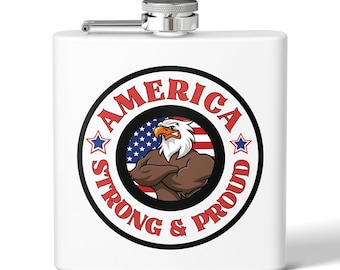 Vaterländische Edelstahlflasche, Amerika stark und stolz, Geschenk für veteranen, Geburtstagsflasche, Abschlussgeschenk, Barware Essential