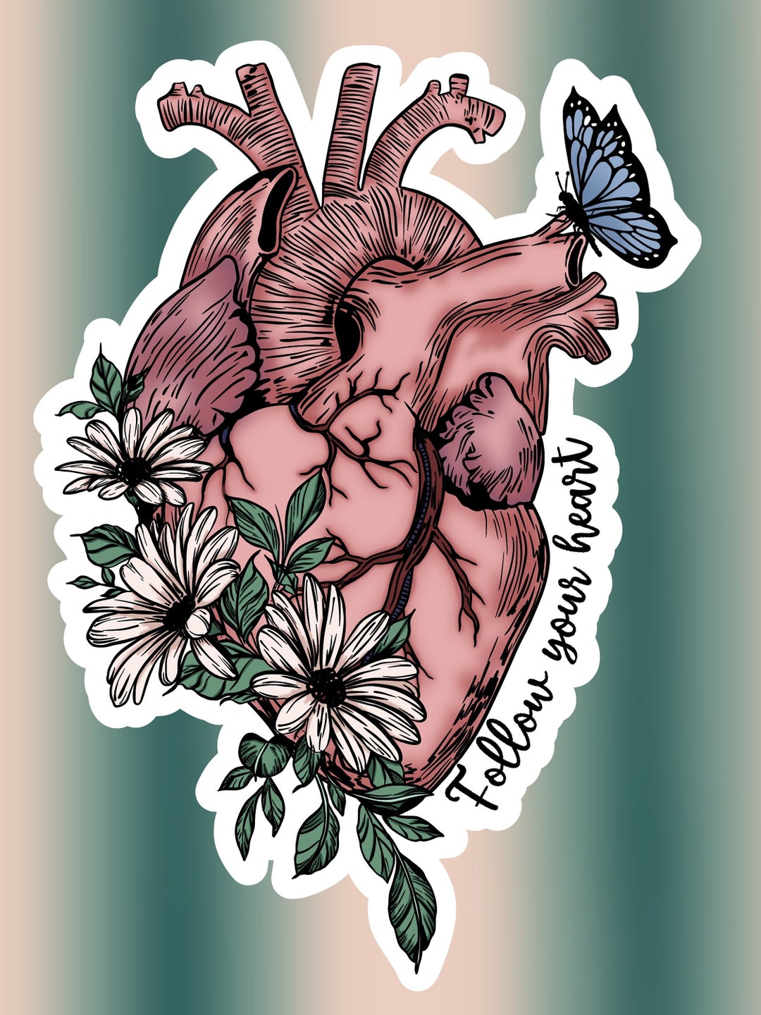 Floral Heart Sticker | Follow Your Heart | Human Heart Sticker - Etsy