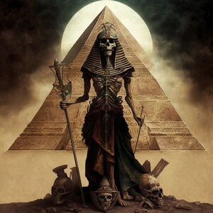 Mystical Synthesis: Lady of Holy Death in Egyptian Realm - Digital Image Download