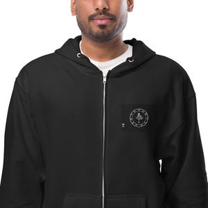 Unisex fleece zip up hoodie  &quot;La Santa Muerte: Keeper of Balance Unisex Fleece Zip-Up Hoodie&quot;