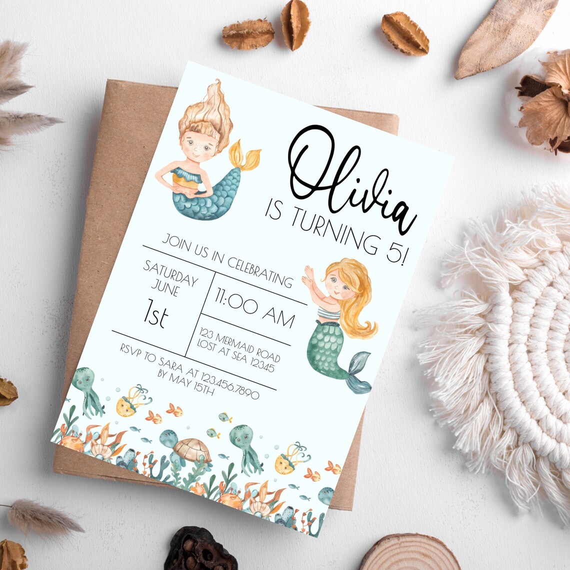 Mermaid Birthday Invitation, Mermaid Birthday Invite, Digital Mermaid ...