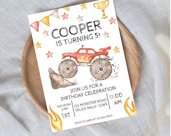 Monster Truck Birthday Invitation, Monster Truck Invitation, Monster Truck Invite, Digital Monster Truck Invitation, TruckA2