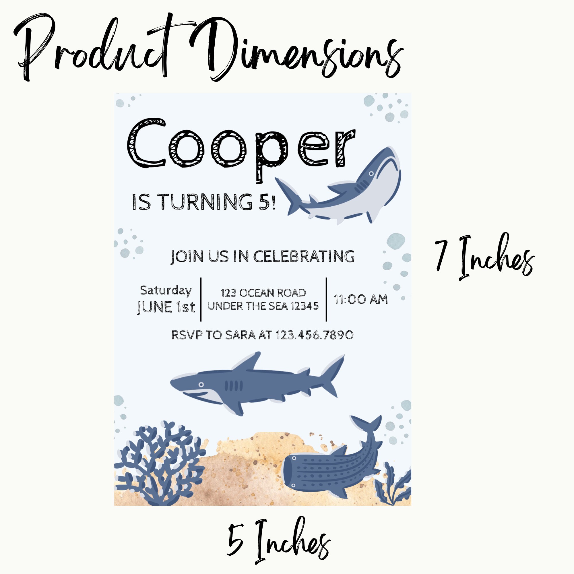 Shark Birthday Invitation, Digital Shark Invite, Printable Shark ...