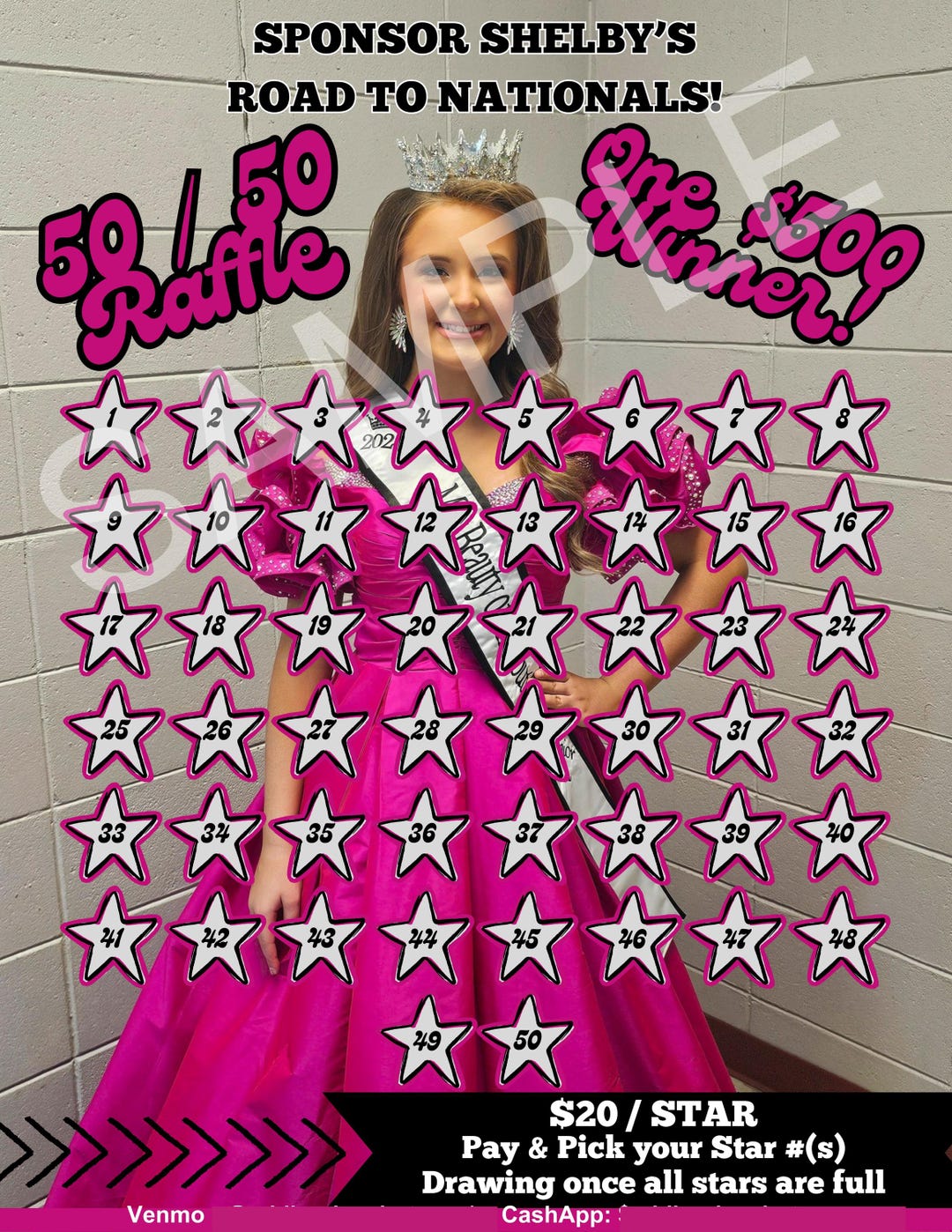 Pageant Raffle Template 50/50 Raffle Template, Pageant, Sports, Fundraiser - Etsy