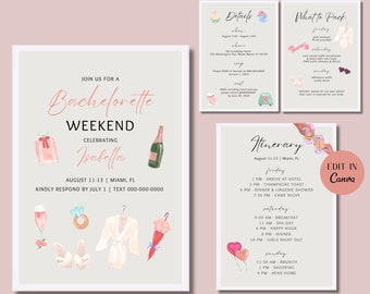 Girly Bachelorette Invitation Set | Editable Canva Template (Instant Download)