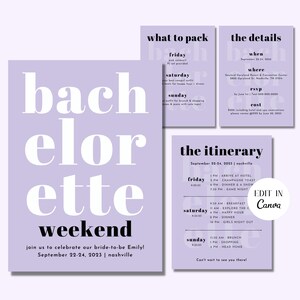 Lavender Haze Full Bachelorette Weekend Template | Customize and Edit for Free on Canva | INSTANT Download