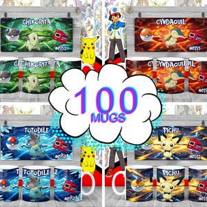 Puede incluir: Un conjunto de cuatro tazas temáticas de Pokémon, cada una con un personaje diferente: Chikorita, Cyndaquil, Totodile y Pichu. Las tazas blancas presentan diseños coloridos de personajes y obras de arte a juego.