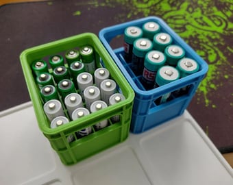 Beer Crate Battery Holder, Stackable Battery Tray, Battery Case, Dispenser for Batteries, AA, AAA, 9v, 18650, 3D Printed, Any Color