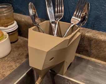 Silverware Rack, Cutlery Drainer, Eating Utensil Dryer, Cute Elephant, Dry Forks Spoons Knives Sponges, Tooth Brush, Any Color, 3D Printed
