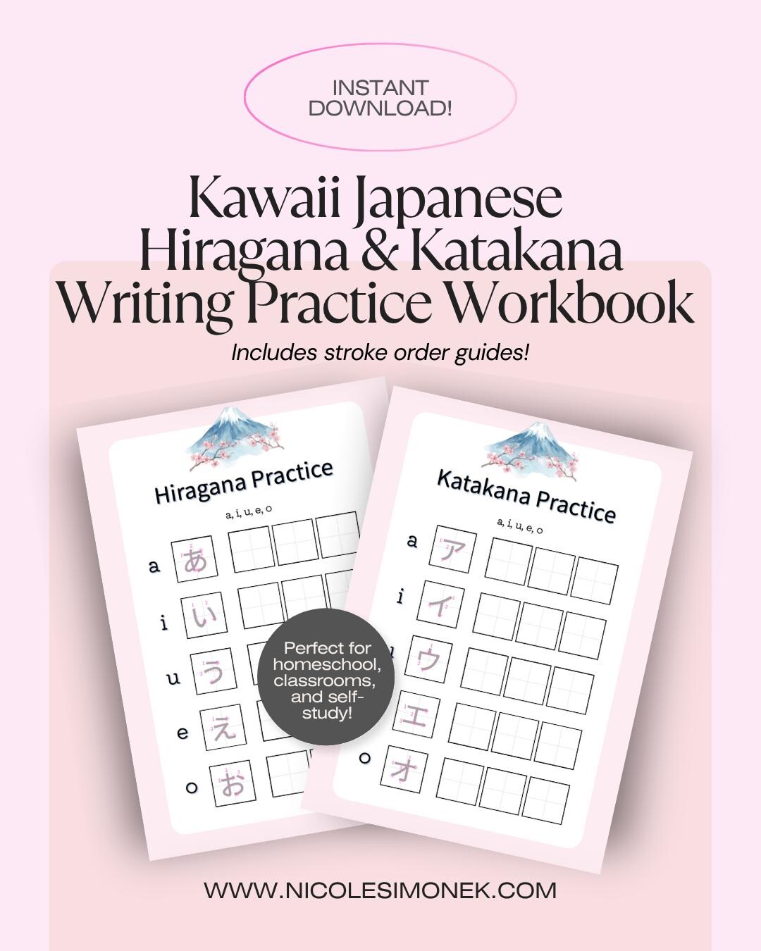 Hiragana Katakana Practice Workbook Digital Download | Kawaii Japanese ...