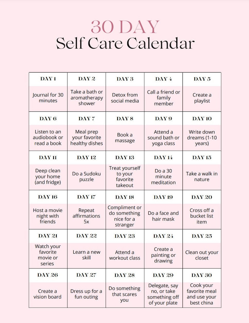 30 Day Self Care Calendar Etsy