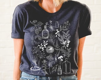Apothecary Dreams: Botanical Herbalist T-Shirt, Nature's Pharmacy Tshirt for Herbal Enthusiasts, Herb and Apothecary Illustrated Tee