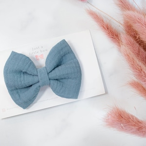 Blue Muslin Hair Bow | Blue baby girl Hair Bow | Plain Headband Clip Bow | Blue Baby Girl Headband | Baby Girl Hair Bow