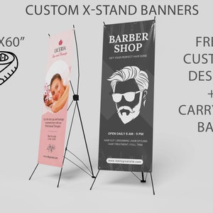 Custom X-Stand Banners, Business Banner Stand, X-Banner Business Signs, Free Bag, Free Custom Design, Personalized X Frame Banner Stand