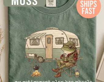 Funny RV Camping Shirt | RV Retirement Shirt | Camper Life Tee | Frog Camping Gift | My Retirement Plan Has Wheels