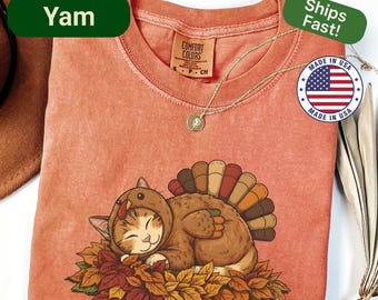 Funny Thanksgiving Cat Shirt Fall Kitty Tee Autumn Turkey Cat Lover Top Cute Pet Humor Graphic Fall Outfit Cozy Cat Mom Gift Animal Lover