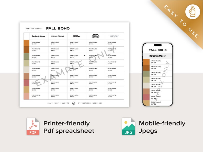 Fall Boho Palette Interior Color Sherwinwilliams, Benjamin Moore, Behr, Glidden, Valspar Etsy
