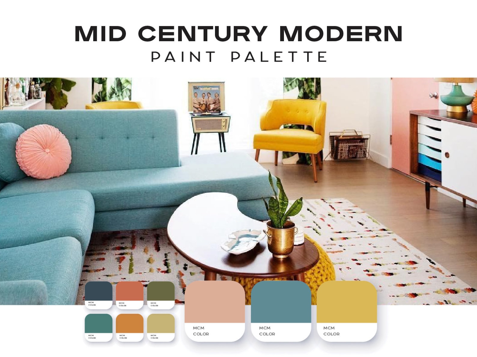 Mid Century Modern Palette, Interior Paint Colors, Interior Color