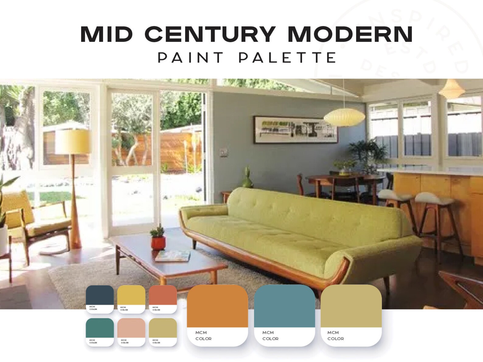 Mid Century Modern Palette, Interior Paint Colors, Interior Color