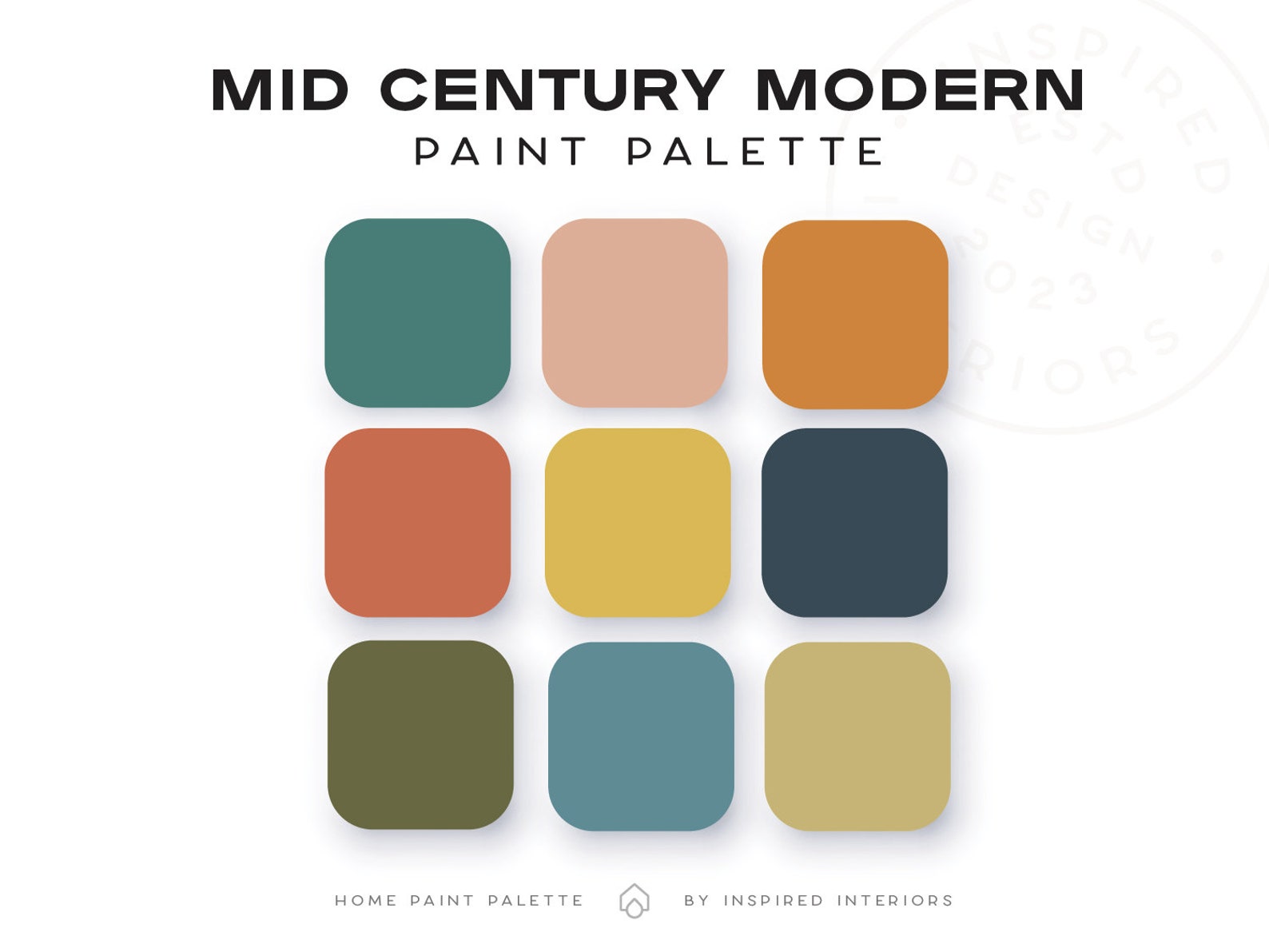 Mid Century Modern Palette, Interior Paint Colors, Interior Color
