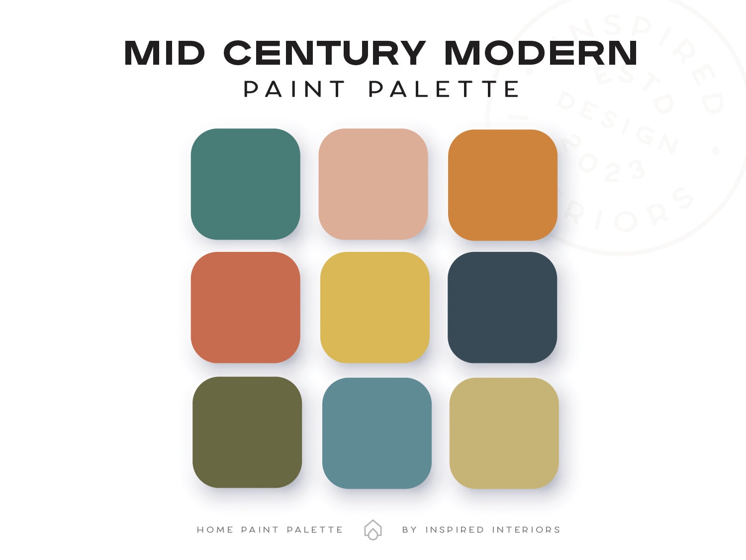Mid Century Modern Palette Interior Paint Colors Interior Color Palette Home Interior Color Selections Etsy UK