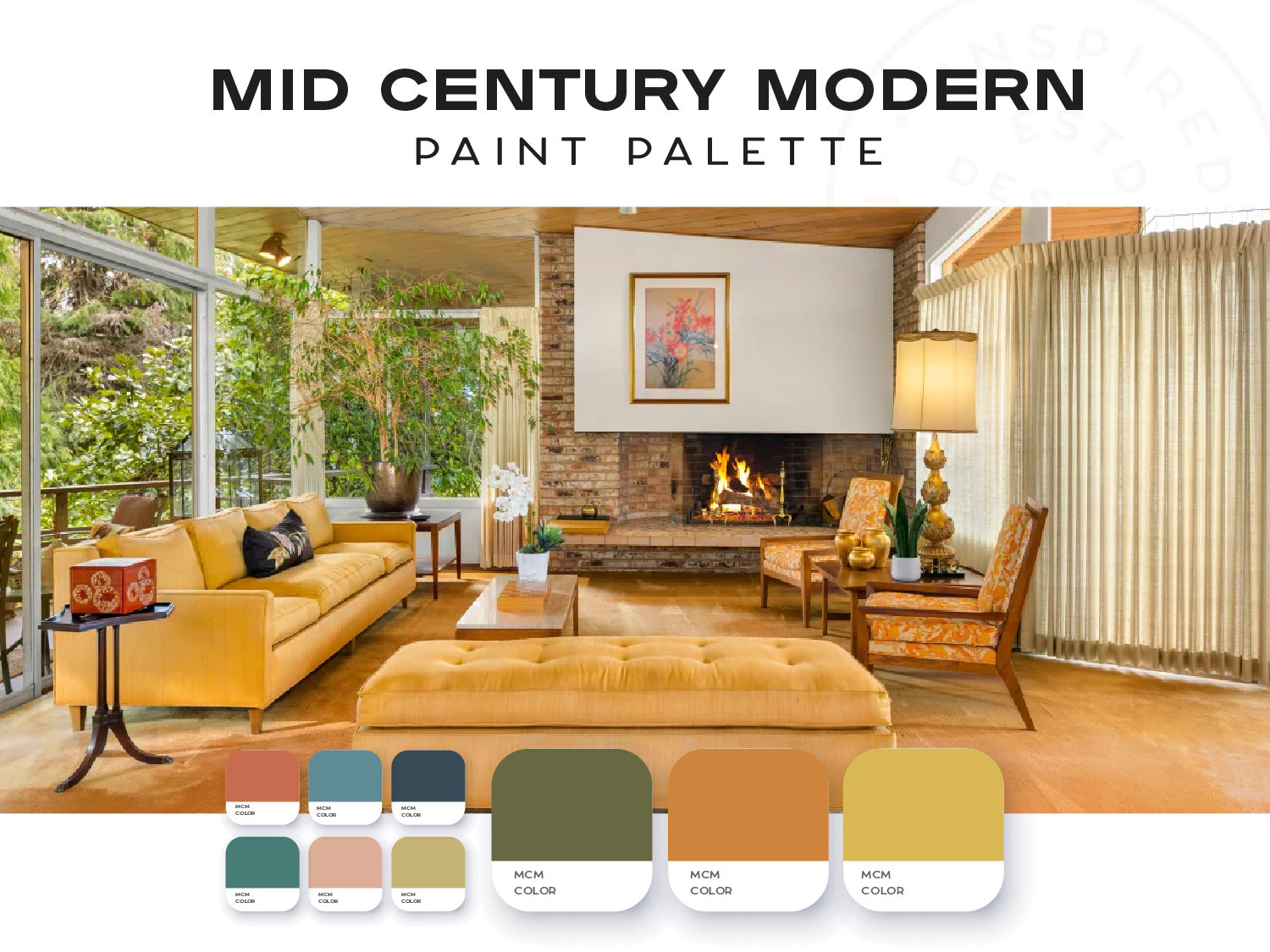 Mid Century Modern Palette, Interior Paint Colors, Interior Color