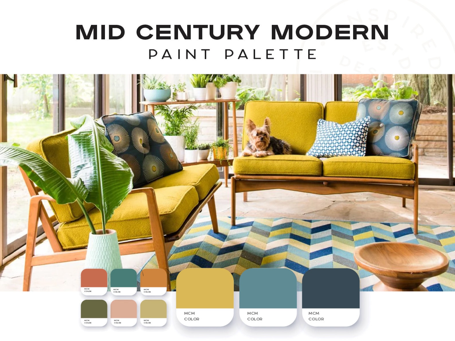 Mid Century Modern Palette, Interior Paint Colors, Interior Color