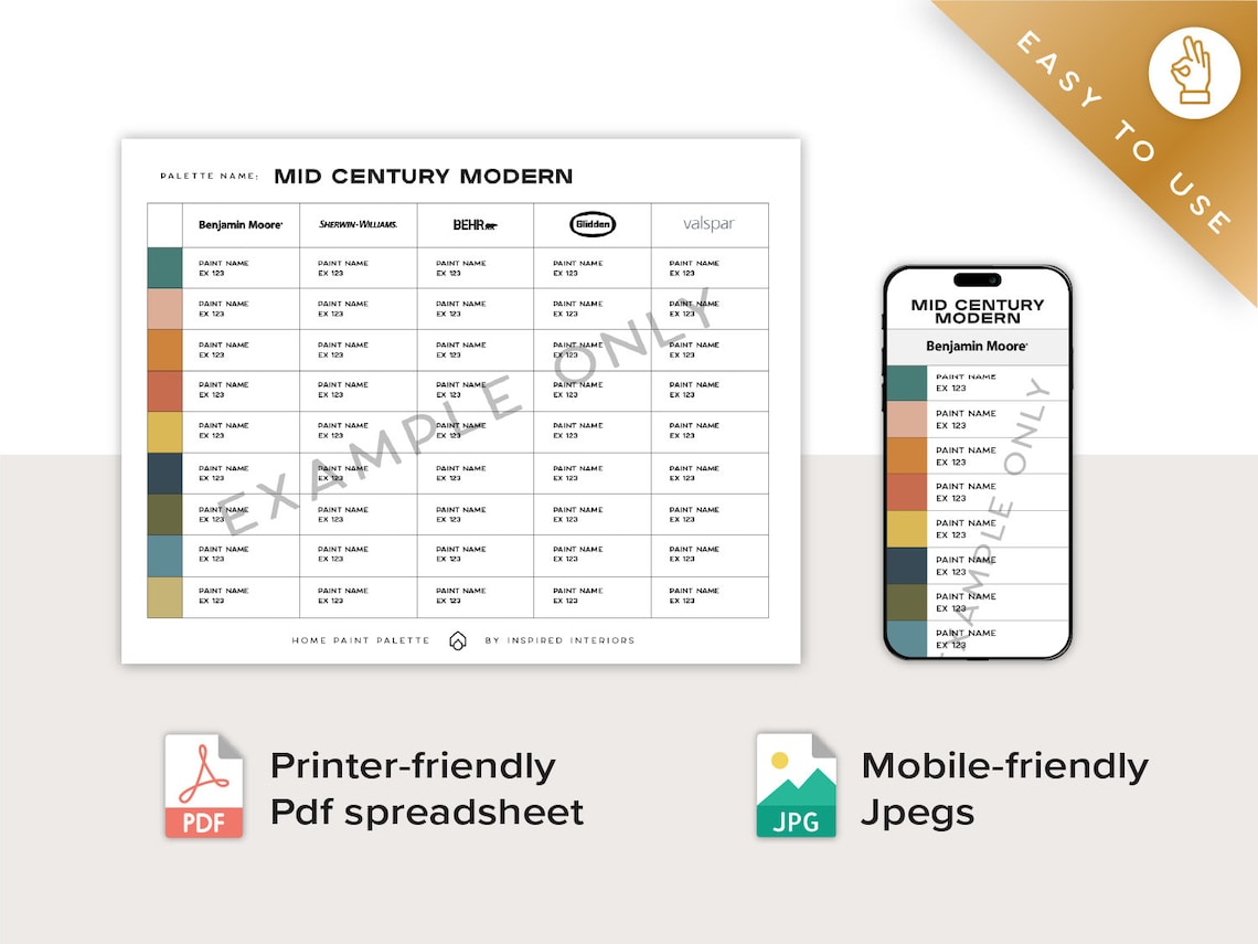 Mid Century Modern Palette Interior Paint Colors Interior - Etsy