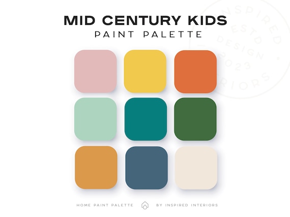 Mid Century Kids Room Palette, Interior Paint Colors, Interior