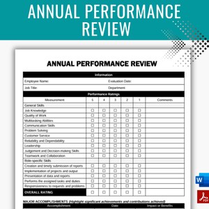 Annual Performance Review, Employee Performance Evaluation Template, Employee Performance Review, Editable Word, Human Resources