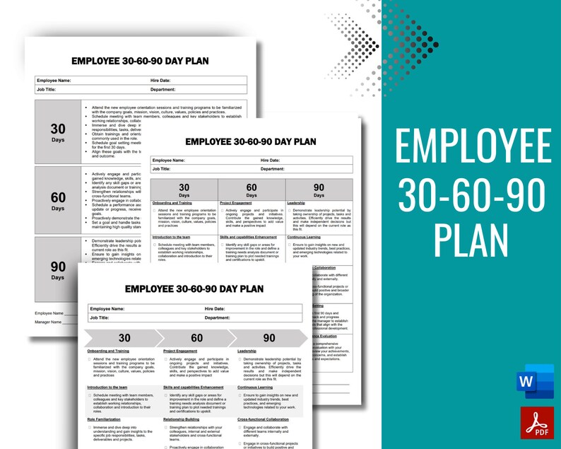 Employee 30 60 90 Day Plan, Employee Onboarding Plan, New Hire ...