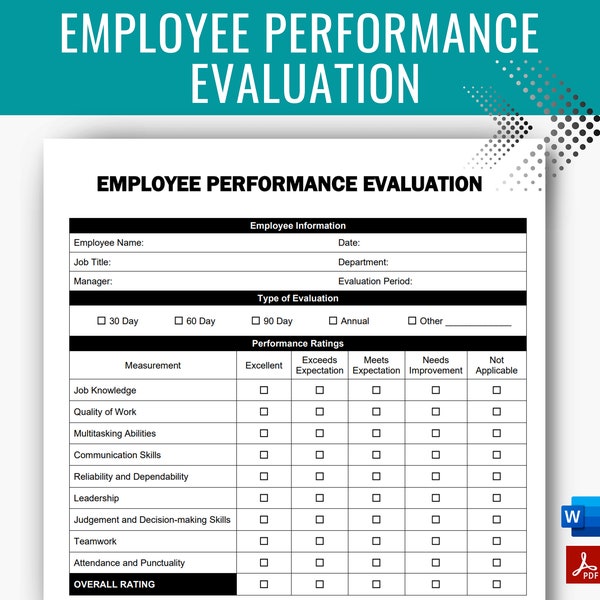 Employee Performance Review Form Template Etsy