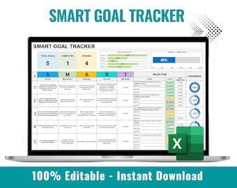 SMART Goal Setting Template, SMART Goal Tracker, Goals Planner, Goals 2025, Goals Tracker Excel, Goal Planning, Excel Goal Tracker