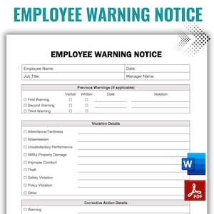 Employee Warning Notice, Employee Disciplinary Notice, Employee Write up, Employee Performance, Warning form, Editable Employee warning