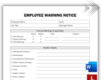 Employee Warning Notice, Employee Disciplinary Notice, Employee Write up, Employee Performance, Warning form, Editable Employee warning