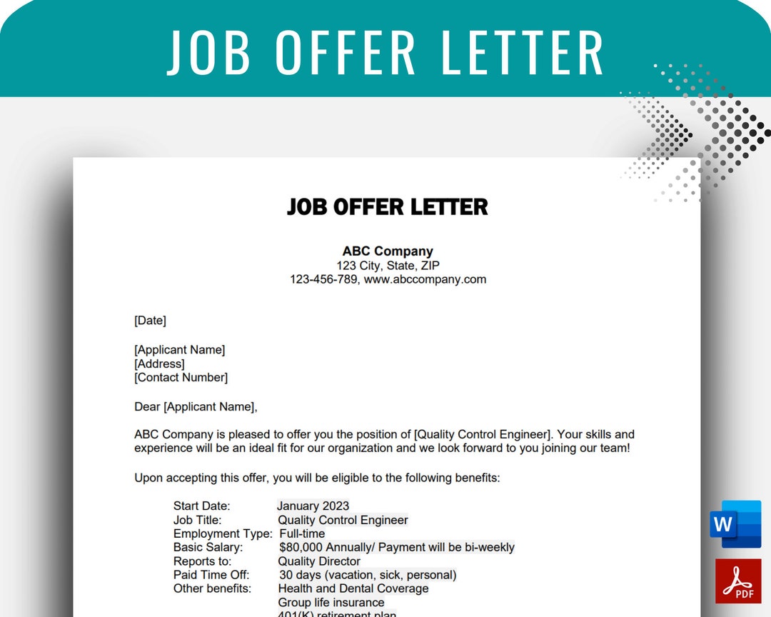 Job Offer Letter Template Employment Contract New Hire - Etsy