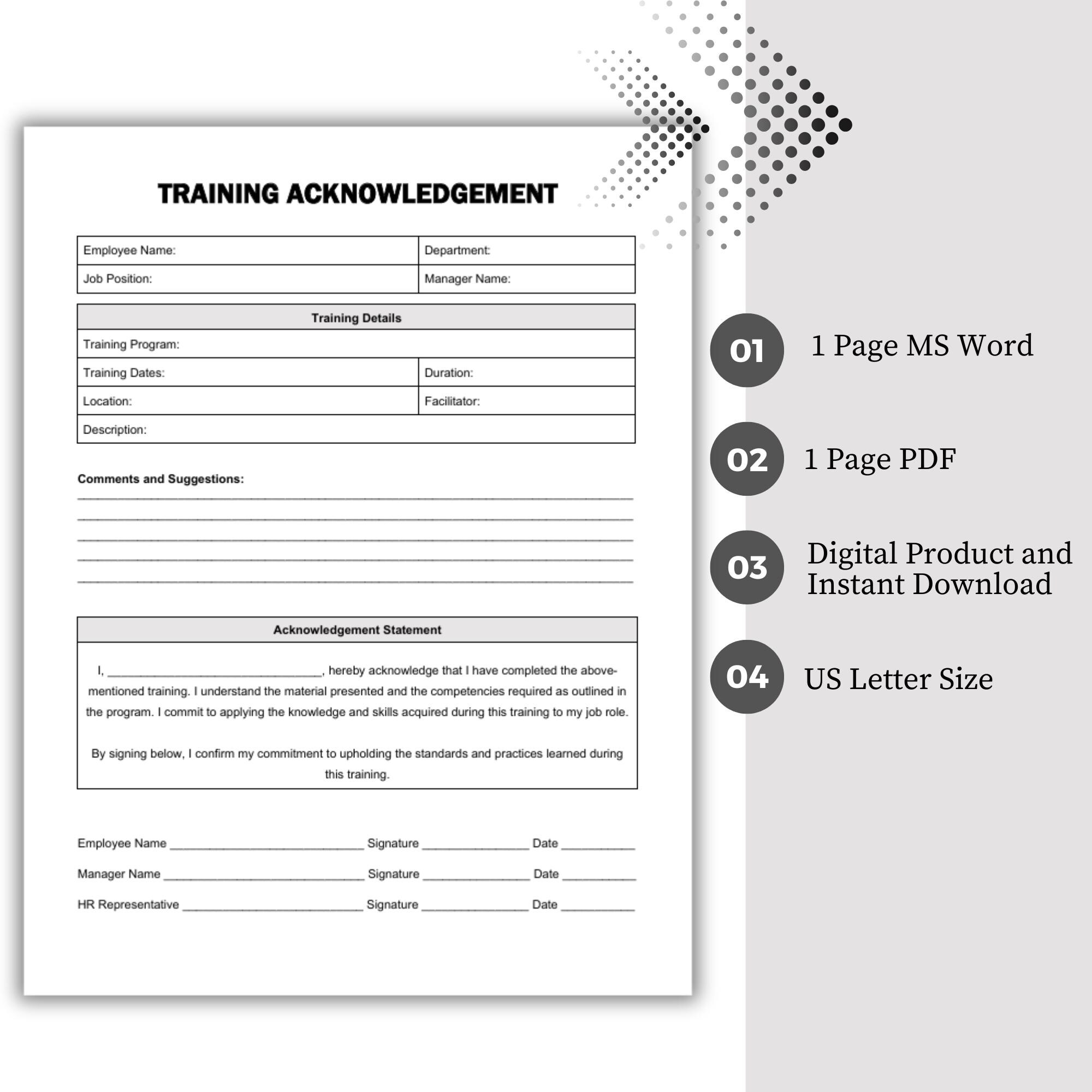Training Acknowledgement, Employee Training, New Hire Training, Safety ...