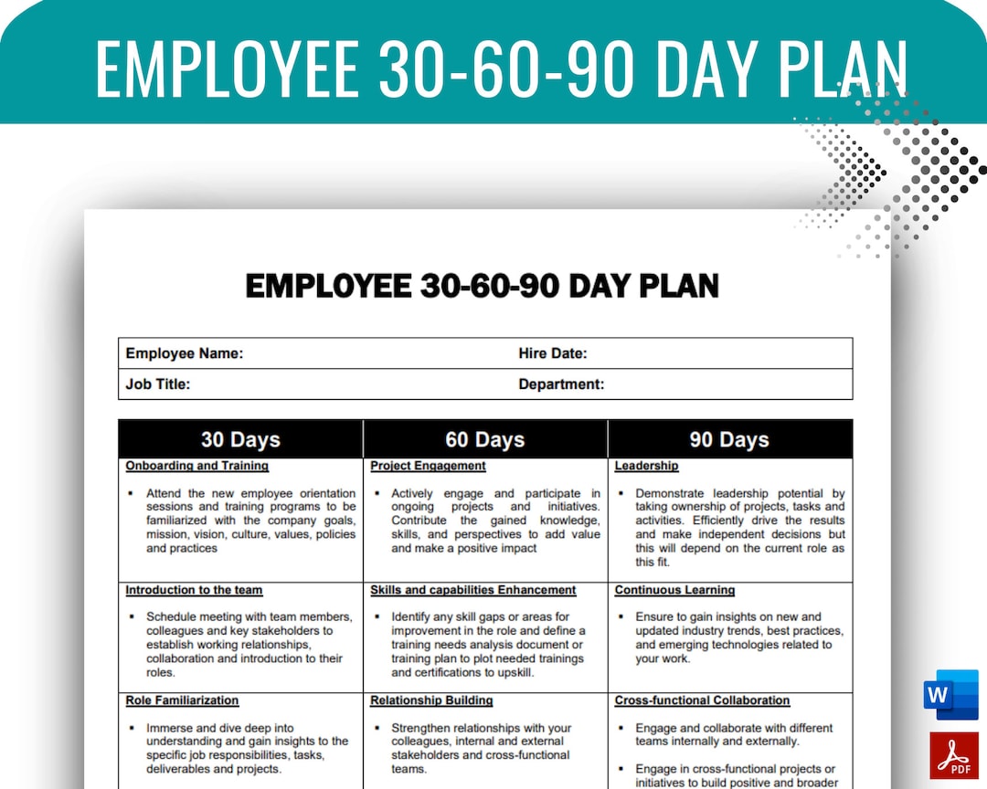 Employee 30 60 90 Day Plan Employee Onboarding Plan New Hire - Etsy