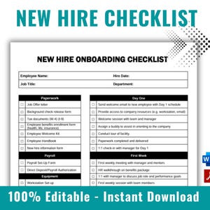 New Hire Checklist, Employee Onboarding Checklist, New Hire Template, Employee Onboarding, New Hire form, Onboarding Plan, MS Word