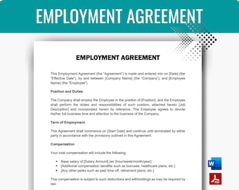 Employment Agreement Template, New Hire Template, Employee Contract, Employee Onboarding, HR Contract, HR forms, HR templates, Editable Word