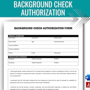 Background Check Authorization Form, Employee Consent form, Employee recruitment, Employee Onboarding, New hire paperwork