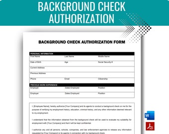 Background Check Authorization Form, Employee Consent form, Employee recruitment, Employee Onboarding, New hire paperwork