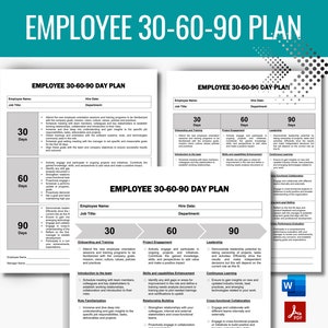 Employee 30 60 90 Day Plan, Employee Onboarding Plan, New Hire Checklist, Employee Performance, Employee Goal Setting, First 90 Days