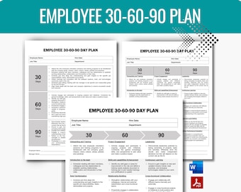 Employee 30 60 90 Day Plan, Employee Onboarding Plan, New Hire Checklist, Employee Performance, Employee Goal Setting, First 90 Days