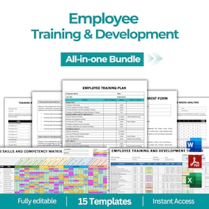 Mitarbeiterschulungspaket, neue Einstellung Trainingsplan, Training Checkliste, Trainingsplan Vorlage, HR Vorlagen, Mitarbeiterentwicklungsplan