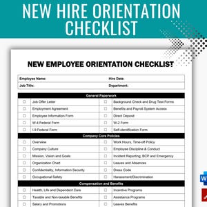 New Hire Checklist, New Hire Orientation, Employee Onboarding, Employee Orientation, Editable Word, New Hire onboarding, Hew Hire packet